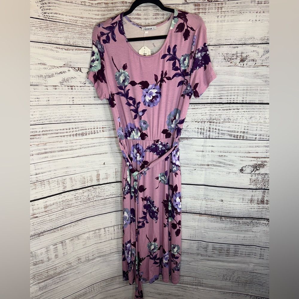 Levaca Dress Womens Size Large Floral belted Short Sleeve Maxi Summer casual New
